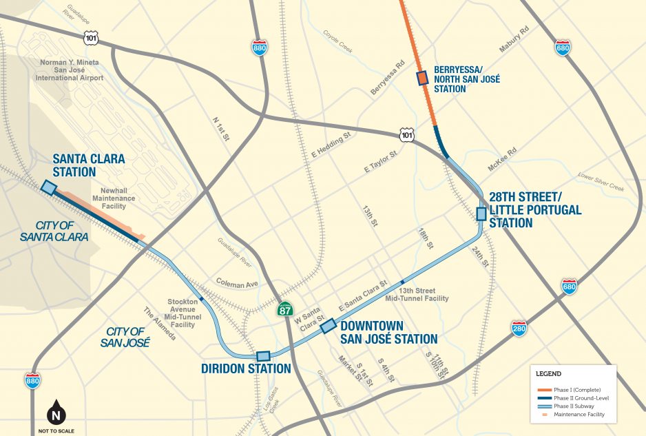 Map of Silicon Valley transportation options including new BART stops